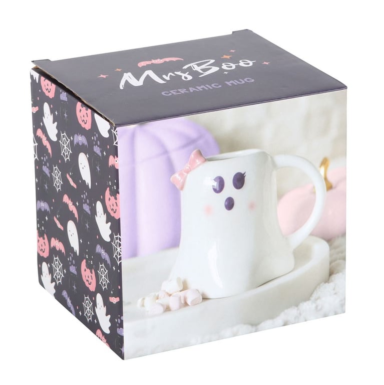 Mrs Boo Ghost Shaped Mug with Quirky Hot Chocolate Design