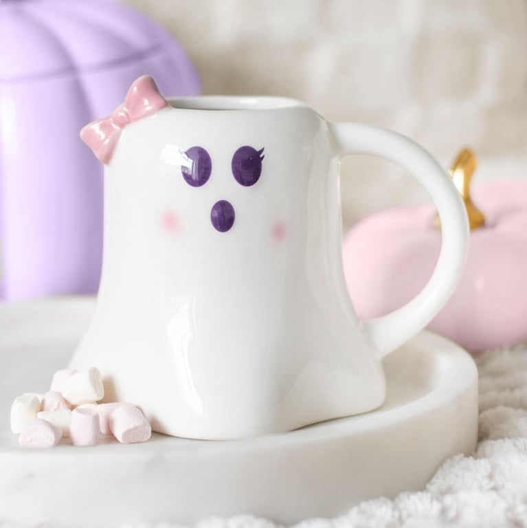 Mrs Boo Ghost Shaped Mug with Quirky Hot Chocolate Design