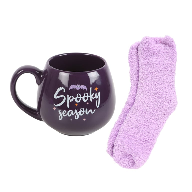 Spooky Season Mug and Socks Set - Pastel Halloween 500ml Ceramic Mug with Cozy Warm Socks for Fall