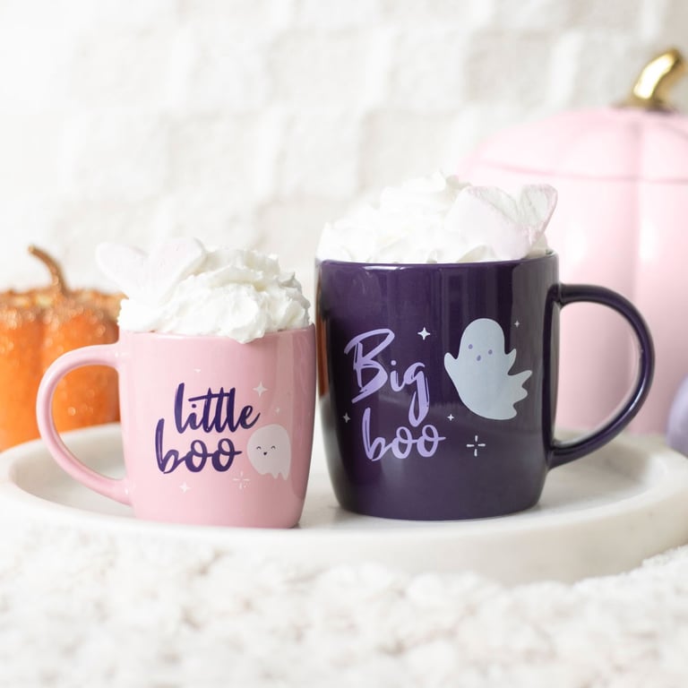 Big Boo Little Boo Halloween Family Mug Set - Coordinated Ghost-Themed Mugs for Hot Cocoa