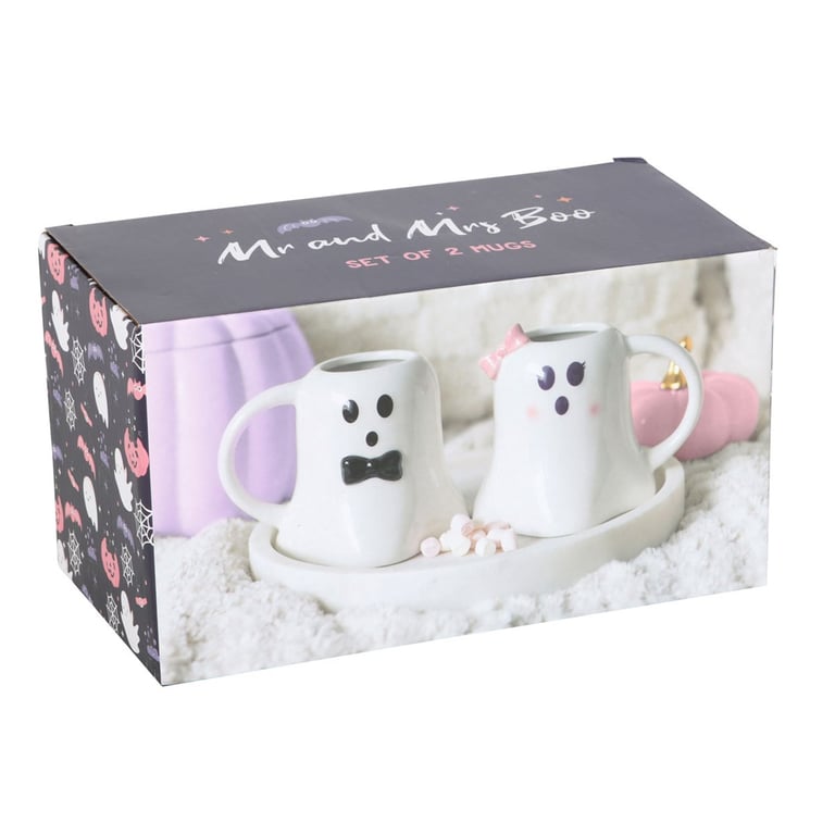 Mr and Mrs Boo Ghost Shaped Mug Set - Elegant Halloween Home Decor for Him & Her