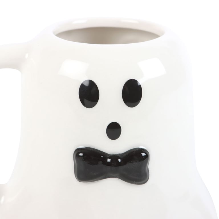 Mr Boo Ghost Shaped Mug with Black Bow Tie - Perfect Halloween Season Decor