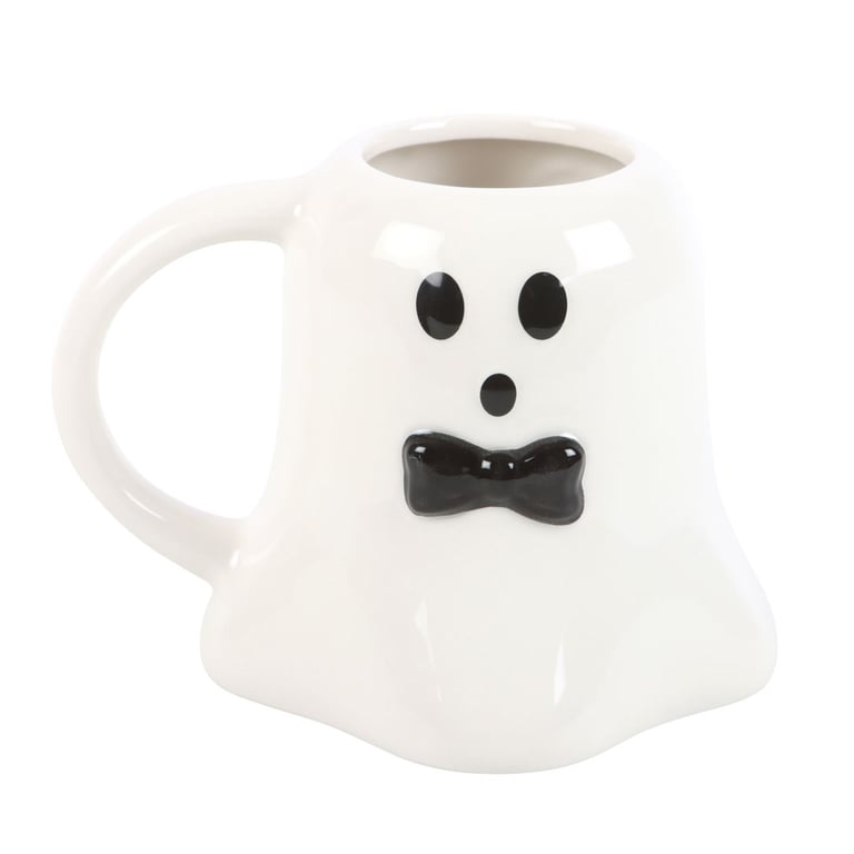 Mr Boo Ghost Shaped Mug with Black Bow Tie - Perfect Halloween Season Decor