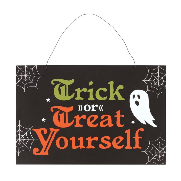 Trick or Treat Yourself Hanging Halloween Sign - Fun Home Decor Accessory