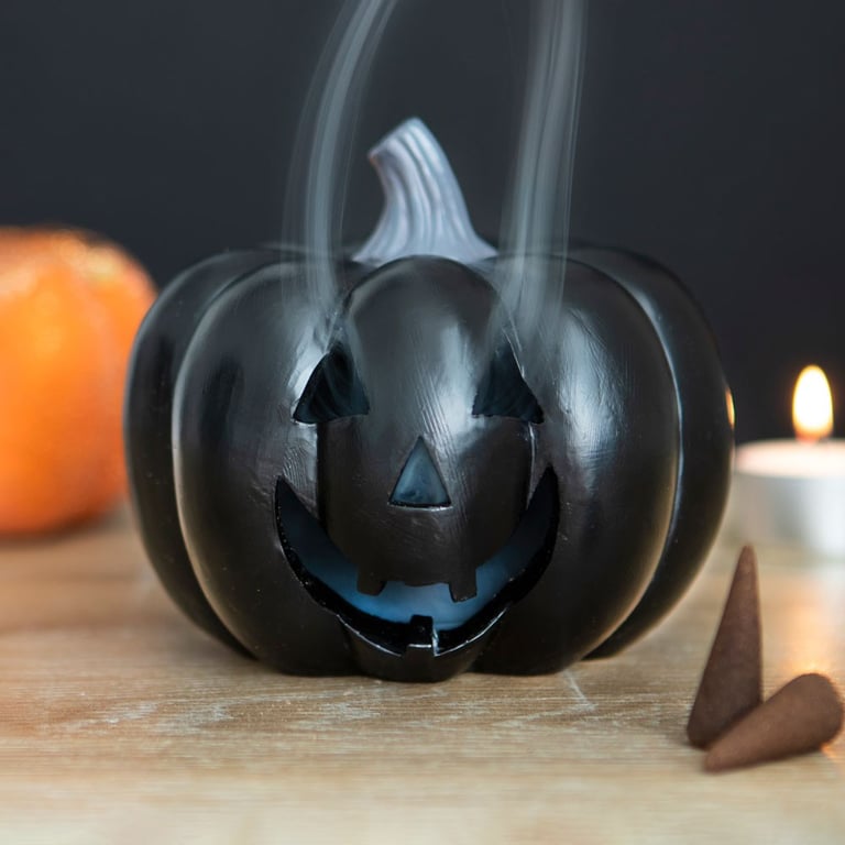 Black Pumpkin Incense Cone Holder - Alternative Home Decor for Halloween Season