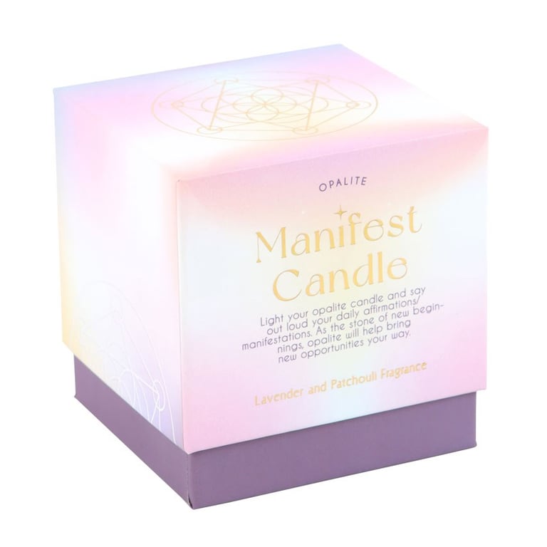 Opalite Lavender & Patchouli Manifestation Candle - Enhance Positive Energy and Relaxation