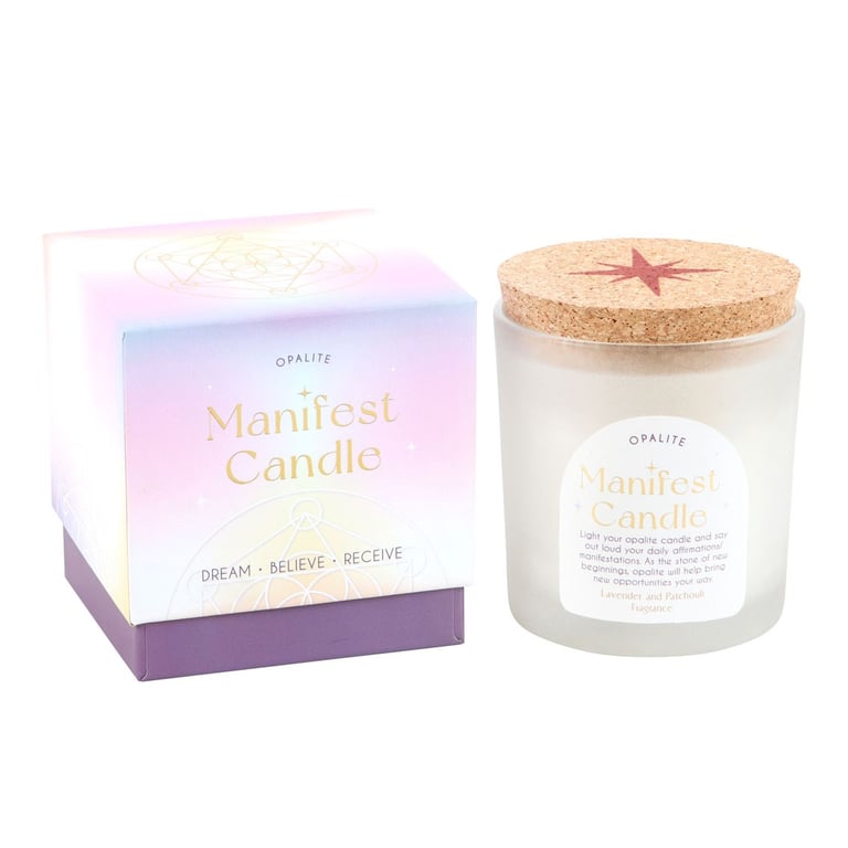 Opalite Lavender & Patchouli Manifestation Candle - Enhance Positive Energy and Relaxation