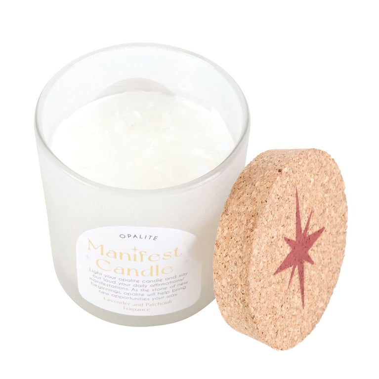 Opalite Lavender & Patchouli Manifestation Candle - Enhance Positive Energy and Relaxation