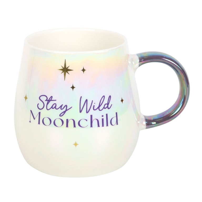 Stay Wild Moon Child Ceramic Mug - Free Spirit Design, 500ml Capacity, Purple Handle