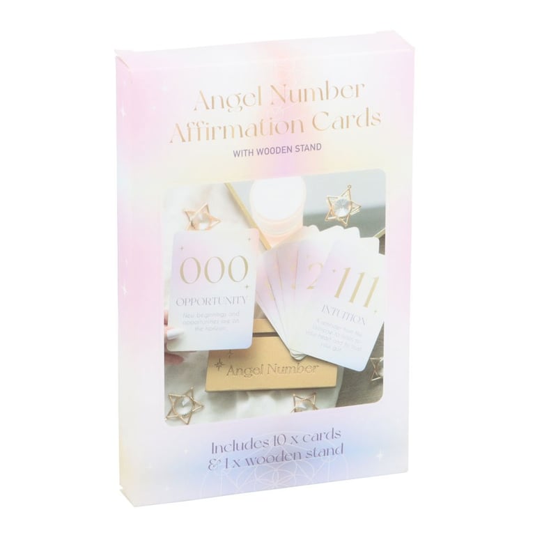 Angel Number Affirmation Cards with Wooden Stand - Daily Inspiration and Spiritual Growth