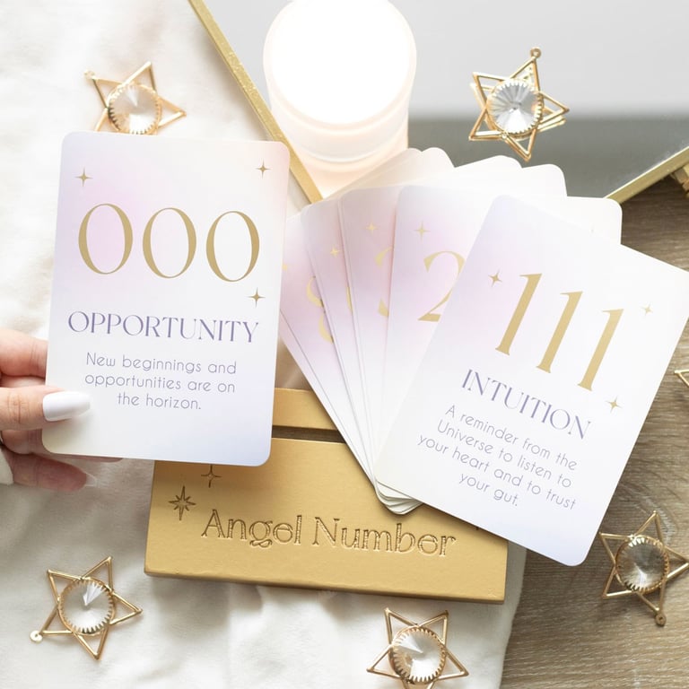 Angel Number Affirmation Cards with Wooden Stand - Daily Inspiration and Spiritual Growth