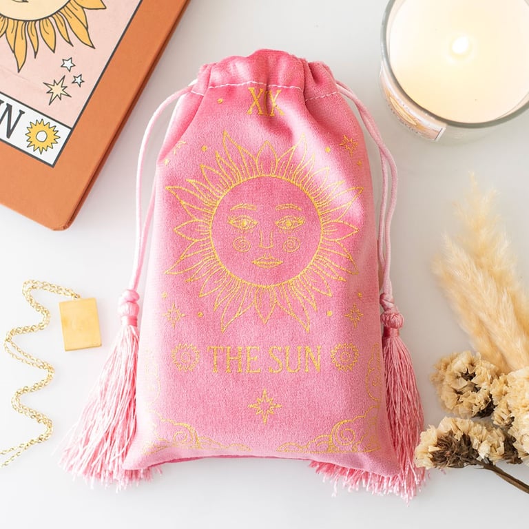 The Sun Vintage Tarot Velvet Drawstring Bag - Perfect Storage for Tarot Decks & Crystals