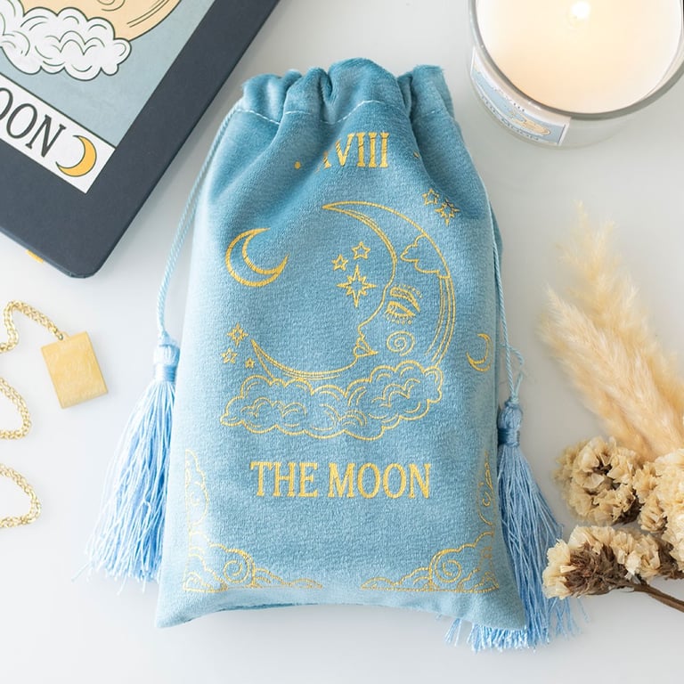 The Moon Vintage Tarot Velvet Drawstring Bag - Store Your Tarot Deck or Crystals in Style