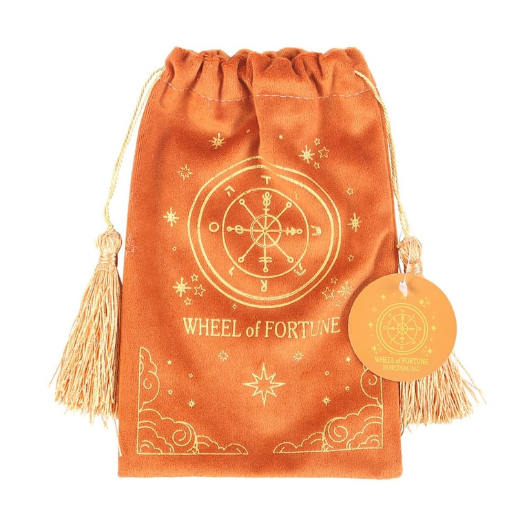 Velvet Wheel of Fortune Tarot Card Bag - Drawstring Storage Pouch