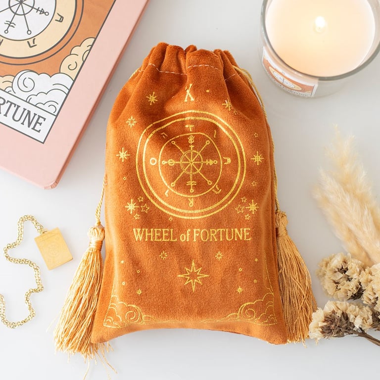 Velvet Wheel of Fortune Tarot Card Bag - Drawstring Storage Pouch