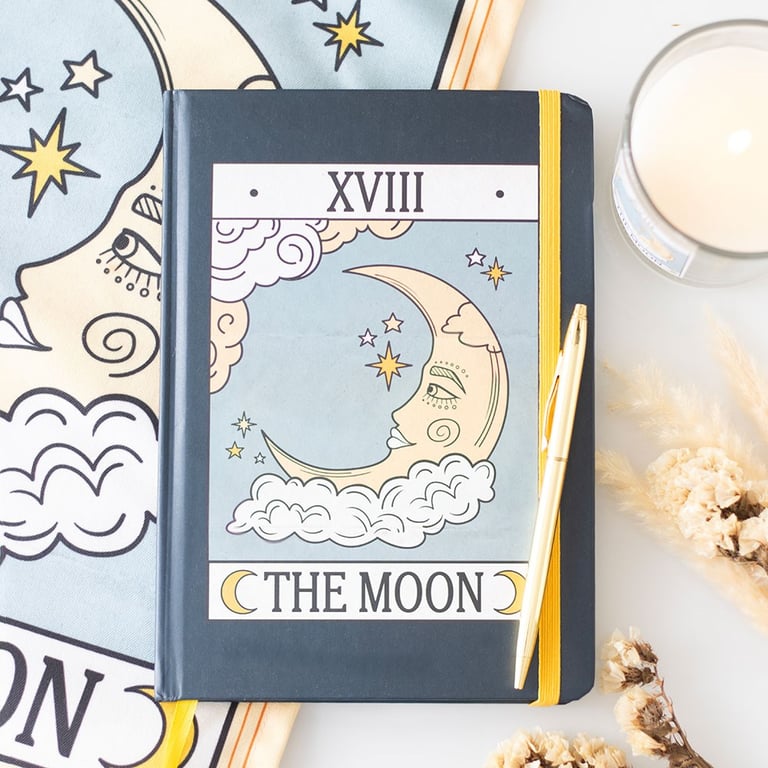 The Moon Vintage Tarot A5 Notebook - Elegant Lined Pages & Gold Edged Notes