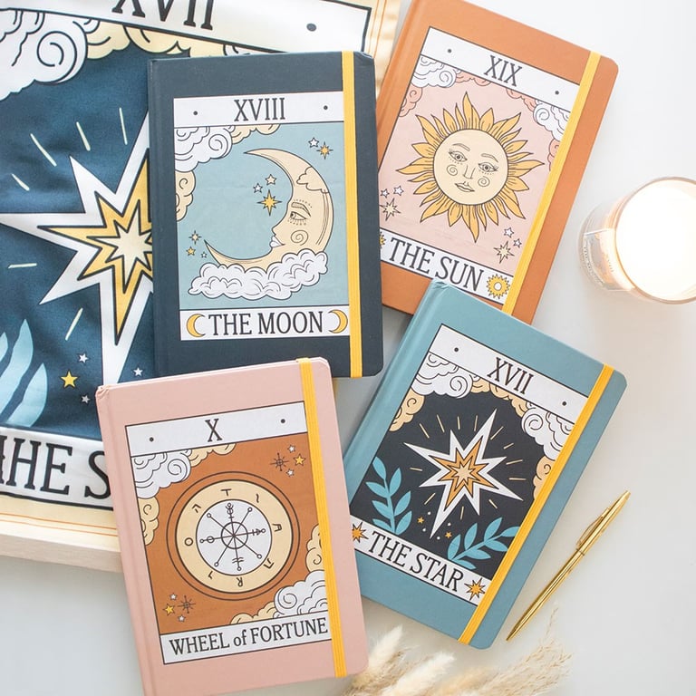 The Moon Vintage Tarot A5 Notebook - Elegant Lined Pages & Gold Edged Notes
