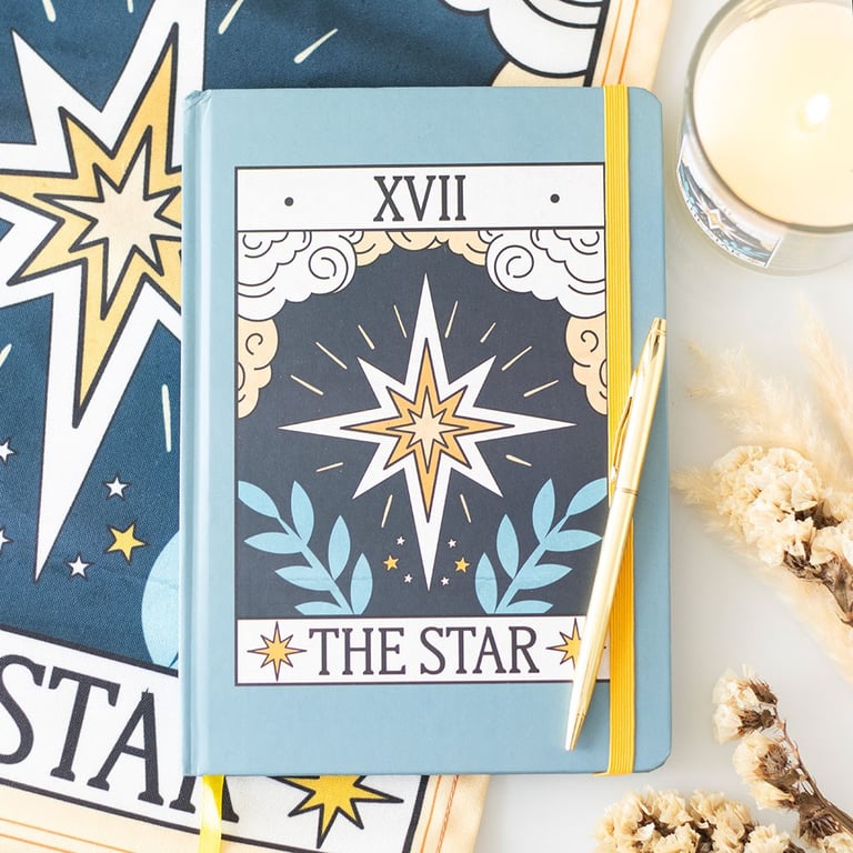 The Star Vintage Tarot A5 Notebook - 200 Lined Pages with Gold Edged Journaling Notes