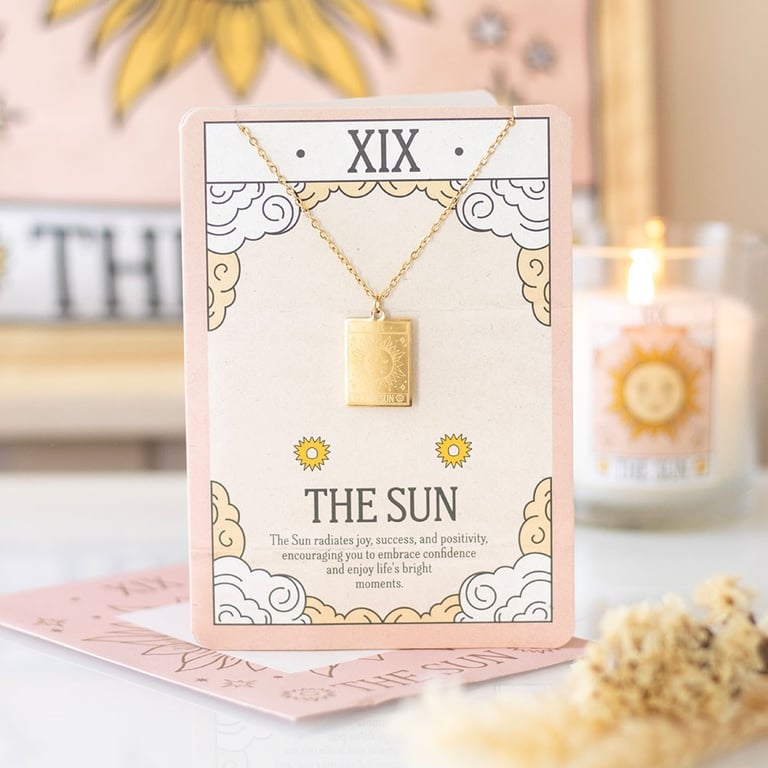 The Sun Vintage Tarot Necklace - Joyful Pendant on Greeting Card Gift