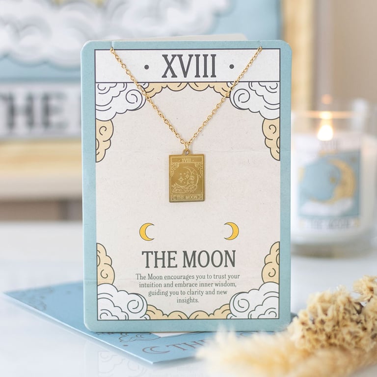 The Moon Vintage Tarot Necklace Gift Set - Stainless Steel Pendant & Illustrated Card