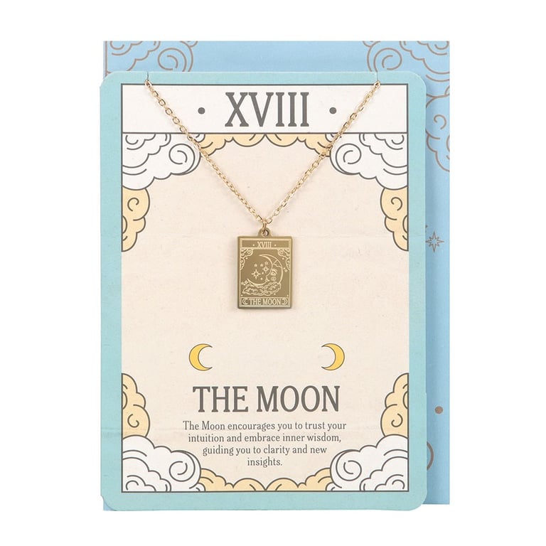 The Moon Vintage Tarot Necklace Gift Set - Stainless Steel Pendant & Illustrated Card