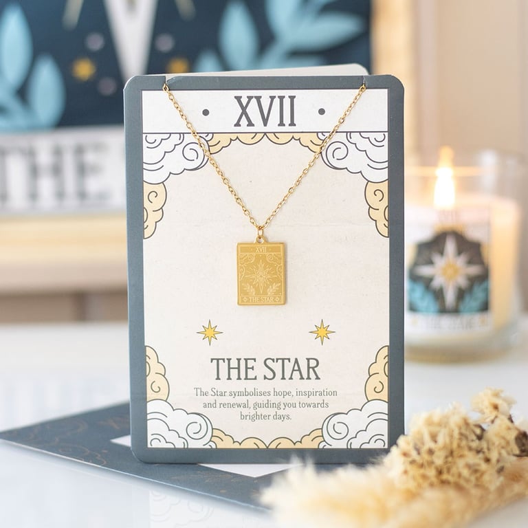 The Star Vintage Tarot Necklace on Greeting Card - Hope, Inspiration & Renewal Gift
