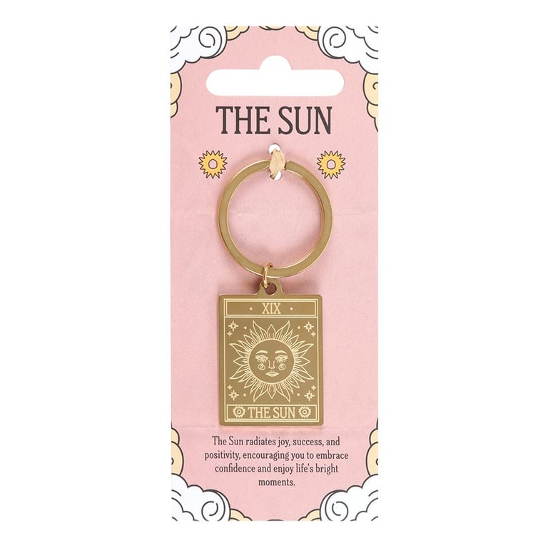 The Sun Vintage Tarot Keyring - Gold-Tone Tarot Card Design Keychain