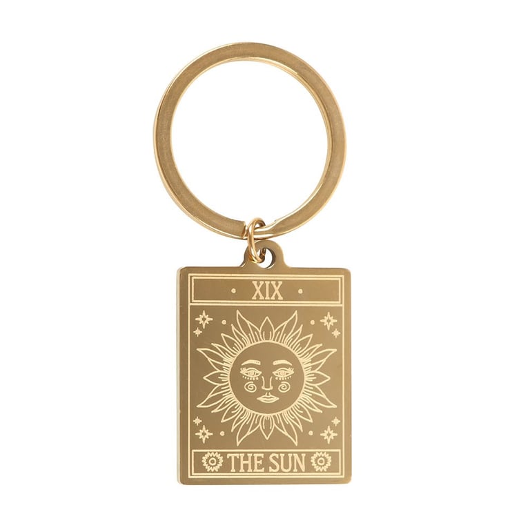 The Sun Vintage Tarot Keyring - Gold-Tone Tarot Card Design Keychain
