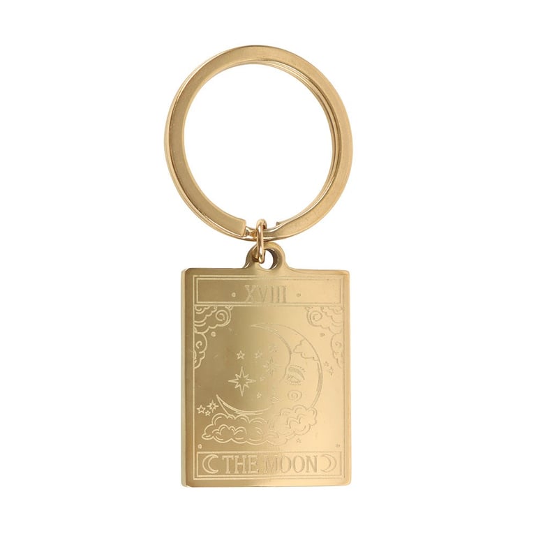 The Moon Vintage Tarot Keyring - Gold Tone Keychain with Traditional Tarot Card Design