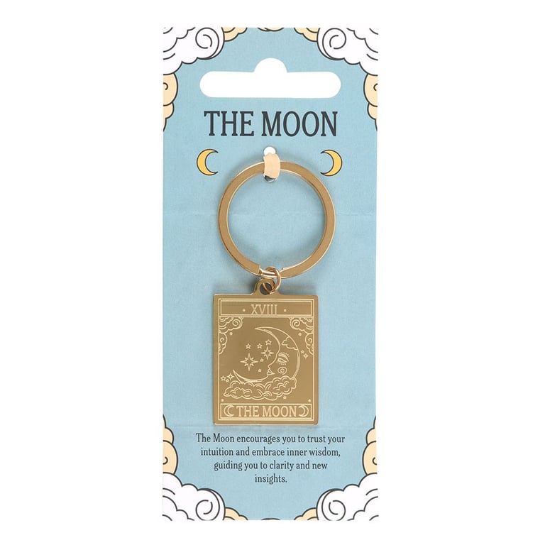 The Moon Vintage Tarot Keyring - Gold Tone Keychain with Traditional Tarot Card Design