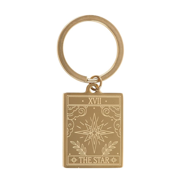 Vintage Star Tarot Keychain Gift - Gold Tone Traditional Design