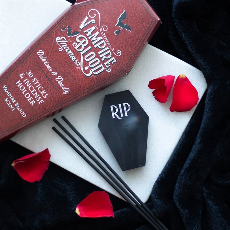 Vampire Blood Incense Sticks and Coffin Holder Set - 30 High-Quality Scented Sticks for Mystical Ambiance