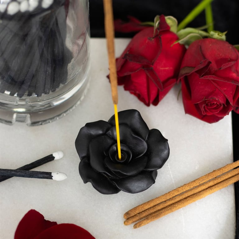 Black Rose Resin Elegant Incense Stick Holder - Home Ritual Decor