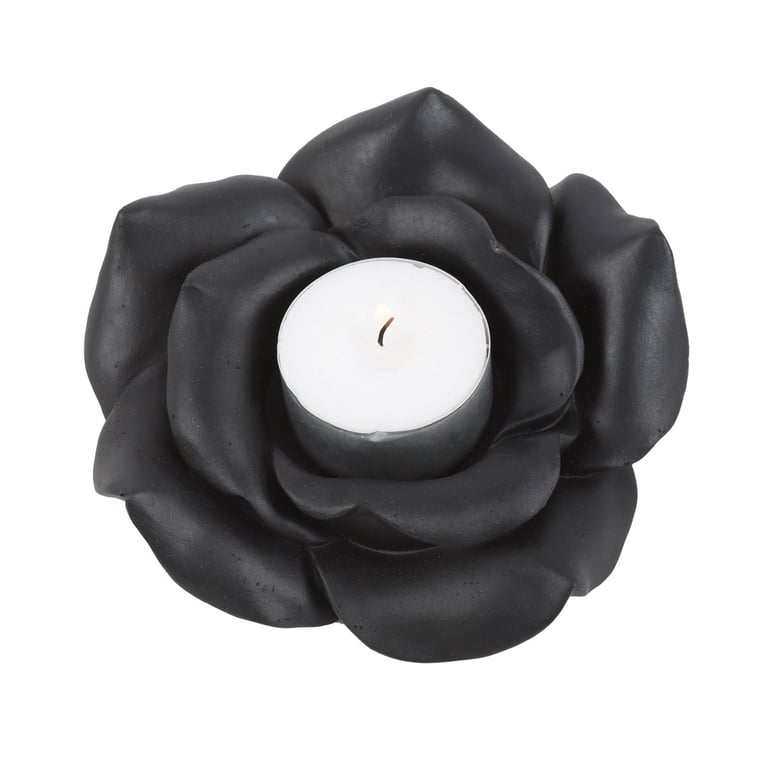 Black Rose Resin Tealight Holder - Romantic Home Decor Candle Ambiance