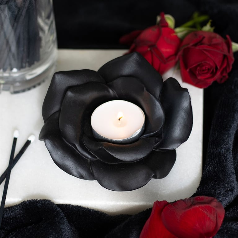 Black Rose Resin Tealight Holder - Romantic Home Decor Candle Ambiance