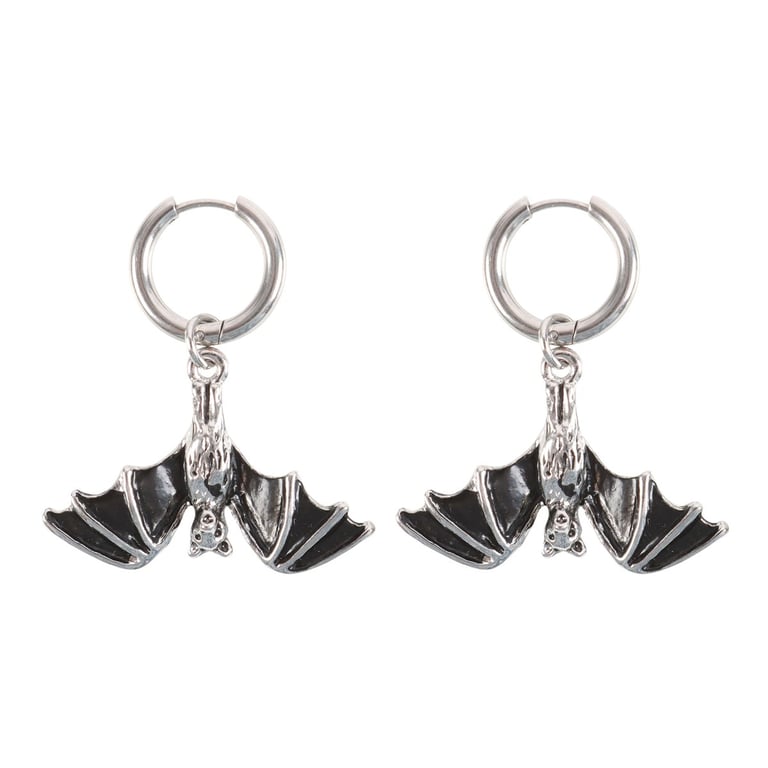 Stainless Steel Hanging Bat Earrings - Unique Edgy Design