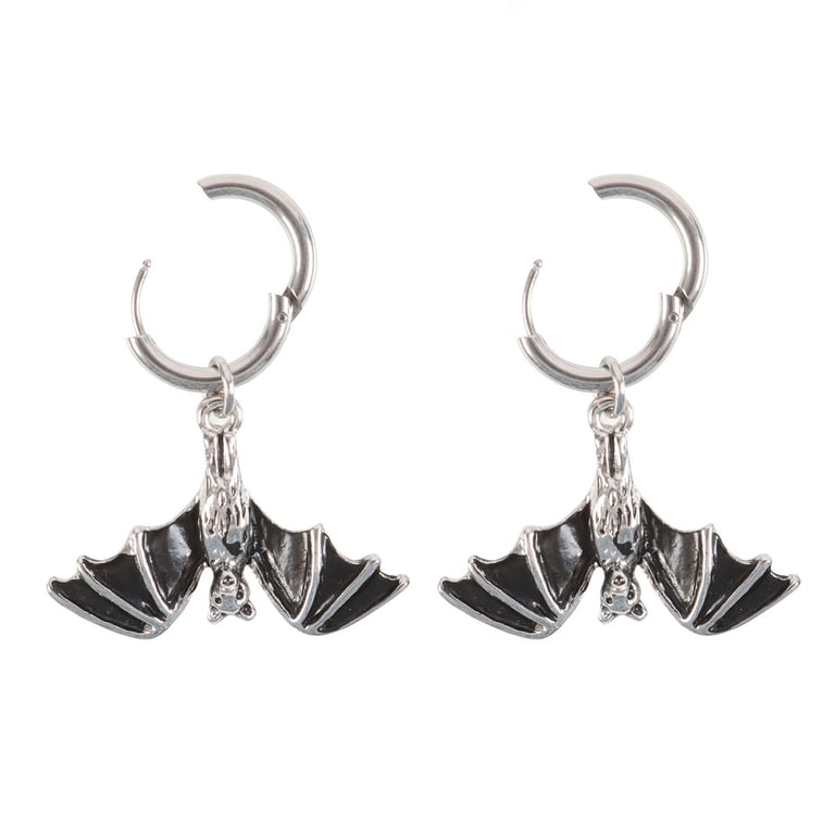 Stainless Steel Hanging Bat Earrings - Unique Edgy Design