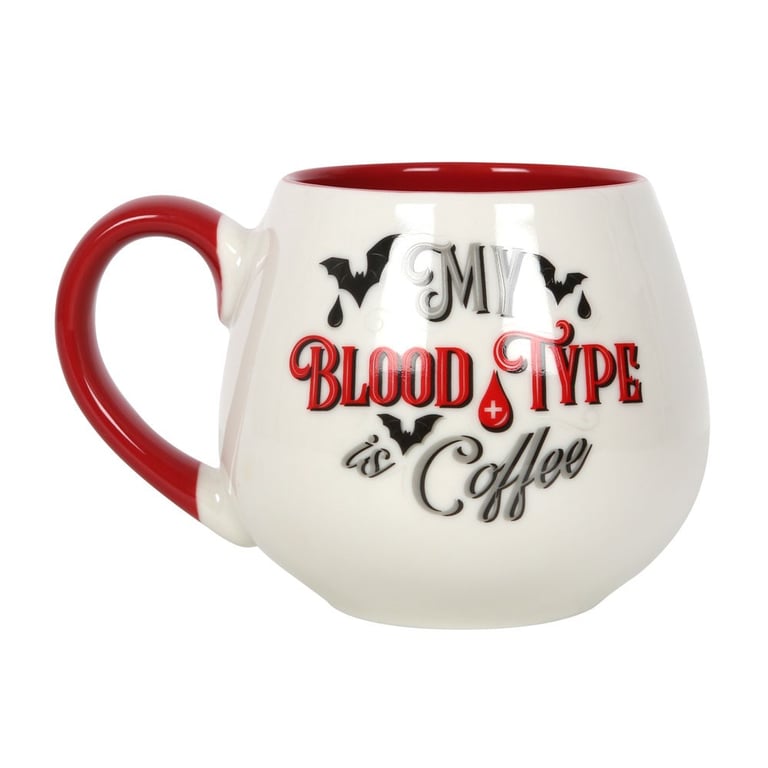 My Blood Type is Coffee 500ml Rounded Mug - Vampire Coffee Lover Gift