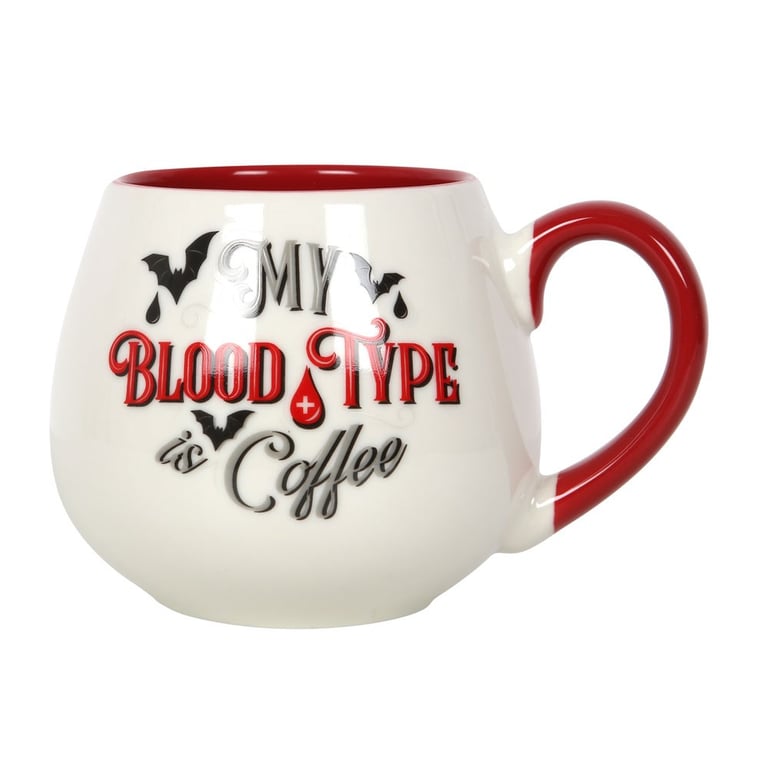 My Blood Type is Coffee 500ml Rounded Mug - Vampire Coffee Lover Gift