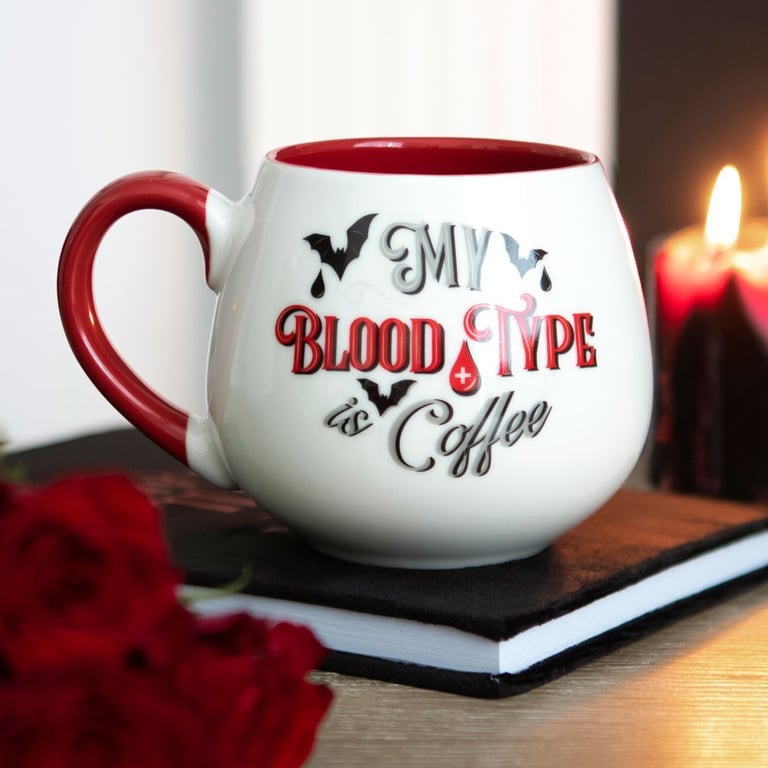 My Blood Type is Coffee 500ml Rounded Mug - Vampire Coffee Lover Gift