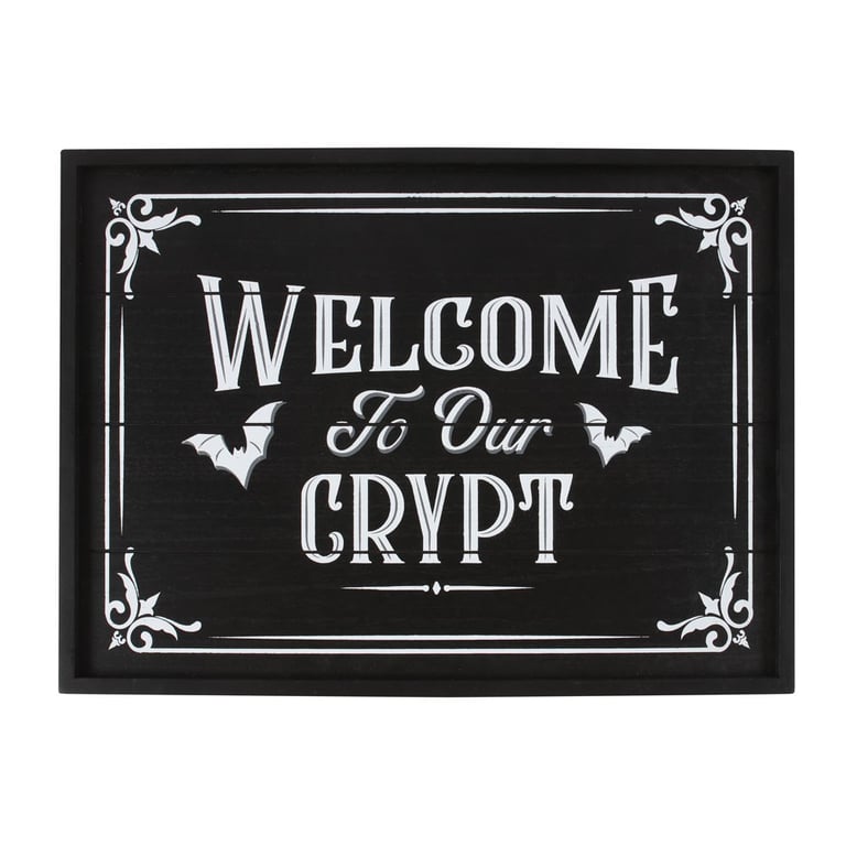 Welcome to Our Crypt Flying Bat Plaque - Gothic Dark Lair Decoration