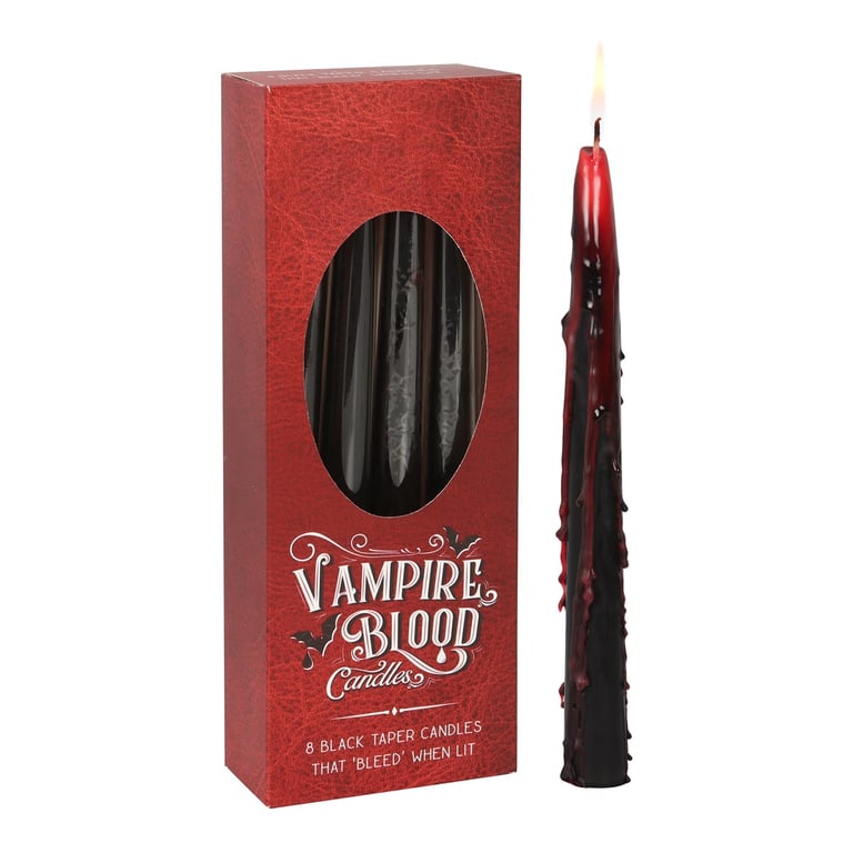 Vampire Blood Taper Candles - Eerie 8-Piece Set with Bleeding Wax Effect, Unscented Paraffin Wax for Home Decor
