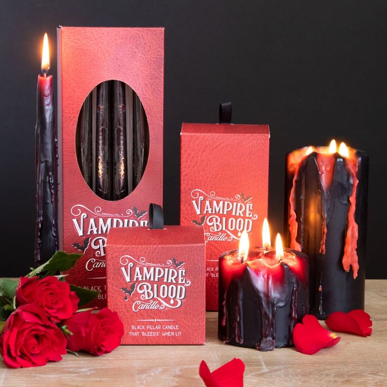 Vampire Blood Taper Candles - Eerie 8-Piece Set with Bleeding Wax Effect, Unscented Paraffin Wax for Home Decor