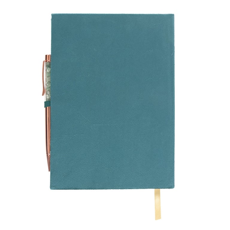Green Aventurine Crystal Pen Abundance Journal with Lined Pages and Metallic Gold Accents