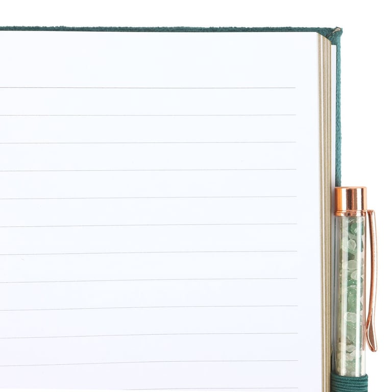 Green Aventurine Crystal Pen Abundance Journal with Lined Pages and Metallic Gold Accents