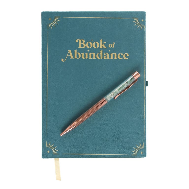 Green Aventurine Crystal Pen Abundance Journal with Lined Pages and Metallic Gold Accents