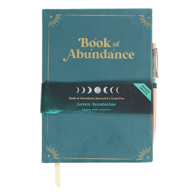 Green Aventurine Crystal Pen Abundance Journal with Lined Pages and Metallic Gold Accents