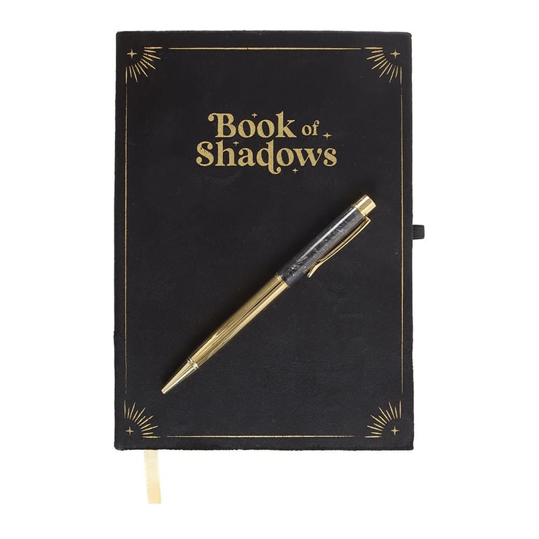 Book of Shadows Journal with Black Obsidian Crystal Pen - Lined Pages & Grounding Properties