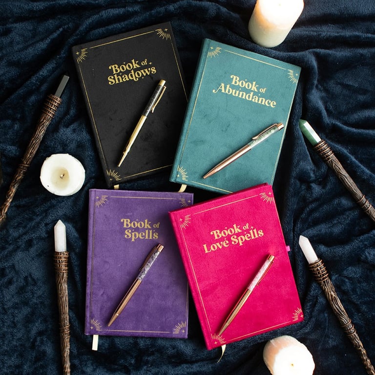 Book of Shadows Journal with Black Obsidian Crystal Pen - Lined Pages & Grounding Properties