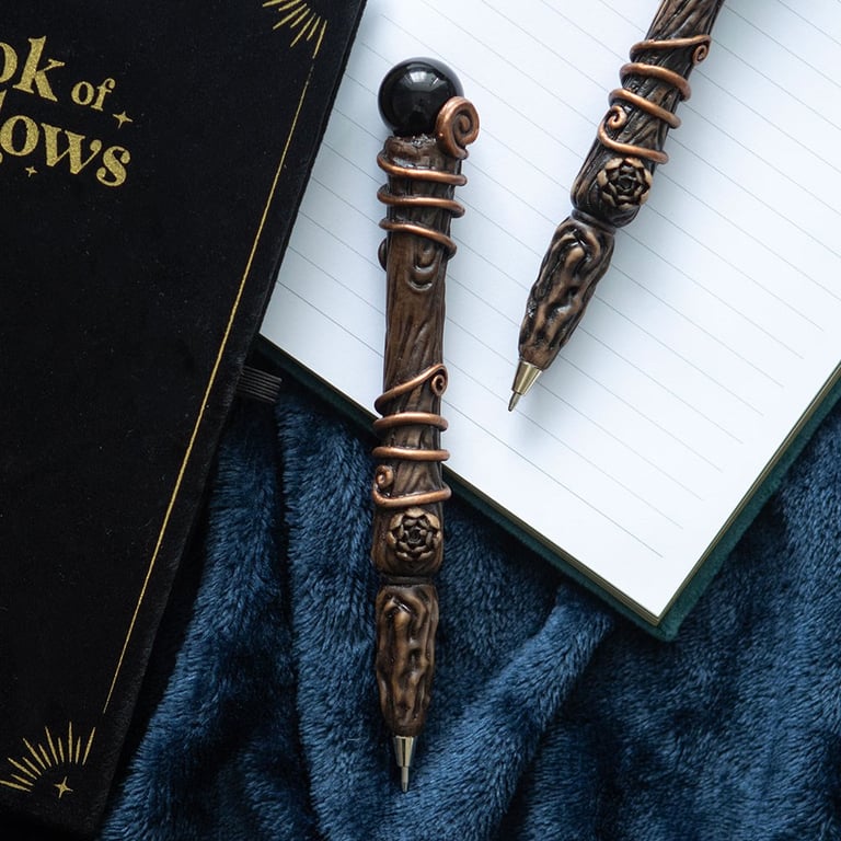 Black Obsidian Crystal Magic Wand Pen - Protection and Focus Enhancer